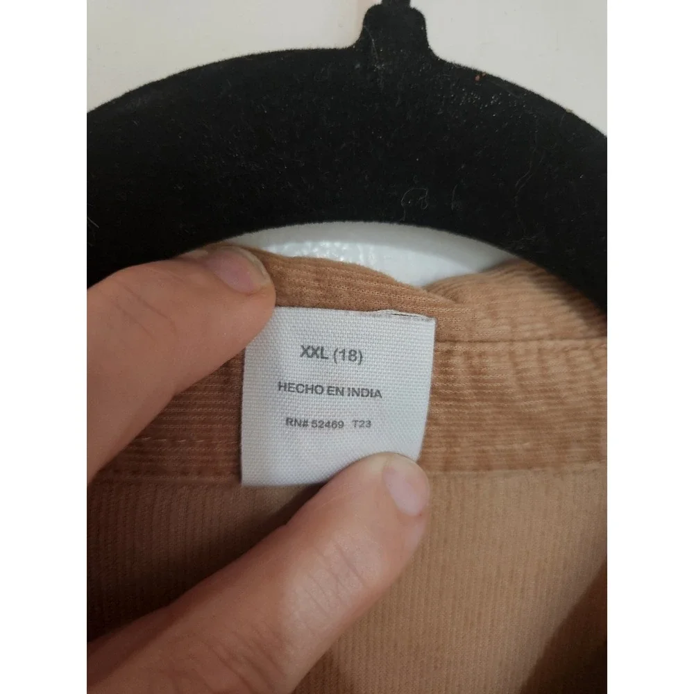 Wonder Nation Girls Tan Corduroy Babydoll Shirt Dress XXL 18 Long Sleeve